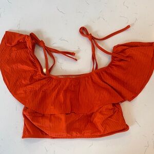 Scarlet Ruffle Off-Shoulder Tie-Shoulder swim bikini Top